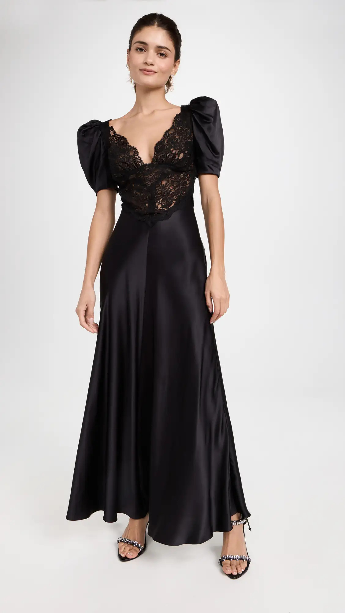 Black Silk Satin Short Sleeve Dress | Shopbop