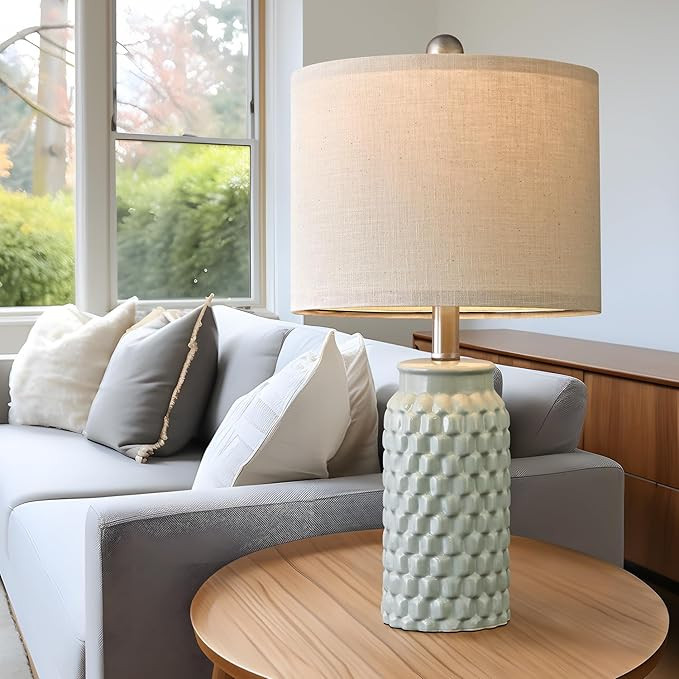 USumkky 20.5 inches Modern Ceramic Green Bedside Lamp Set of 2 for Bedroom Decor Farmhouse Table ... | Amazon (US)