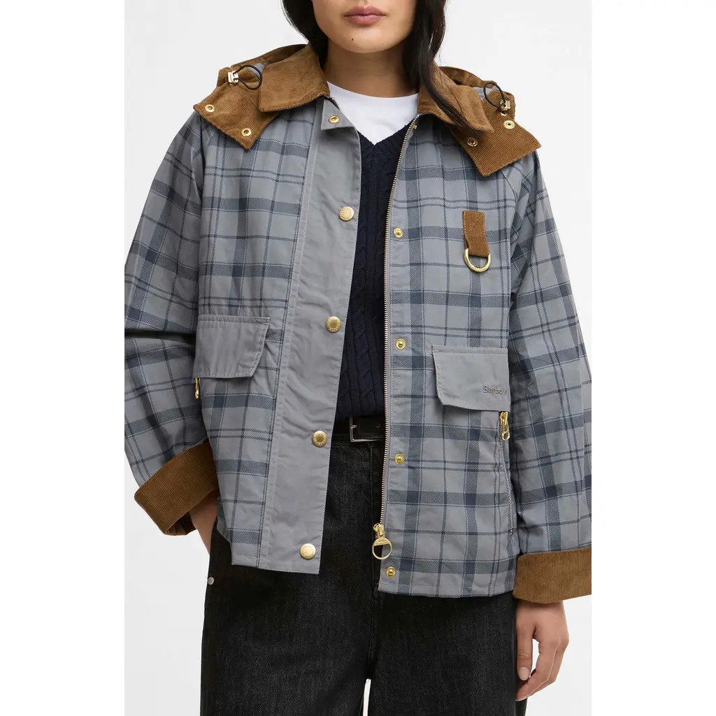 Barbour Carnforth Tartan Cotton Hooded Jacket in Grey Tartan at Nordstrom, Size 10 Us | Nordstrom