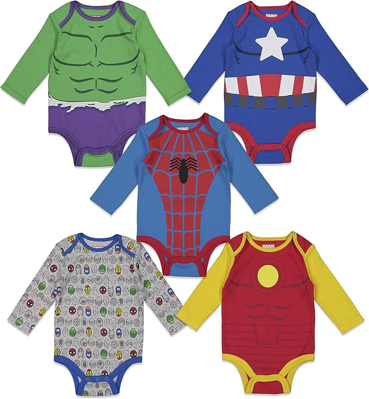 Marvel Avengers 5 Pack Long Sleeve Bodysuits - Hulk Spiderman Iron Man Captain America | Amazon (US)