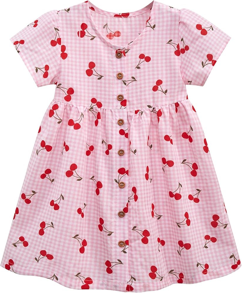 FreeLu Toddler Girls Cotton Summer Short Sleeve Dress Cartoon Print Casual Jersey Dresses | Amazon (US)