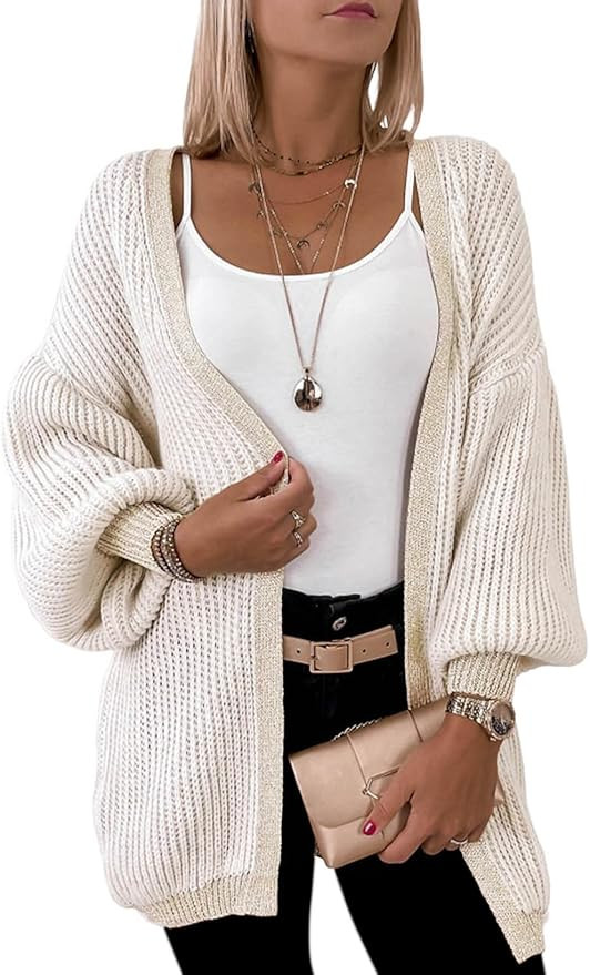 Dokotoo Cardigan Women Womens Fall Fashion 2023 Clothes Fall Striped Lantern Sleeve Knit Cardigan... | Amazon (US)