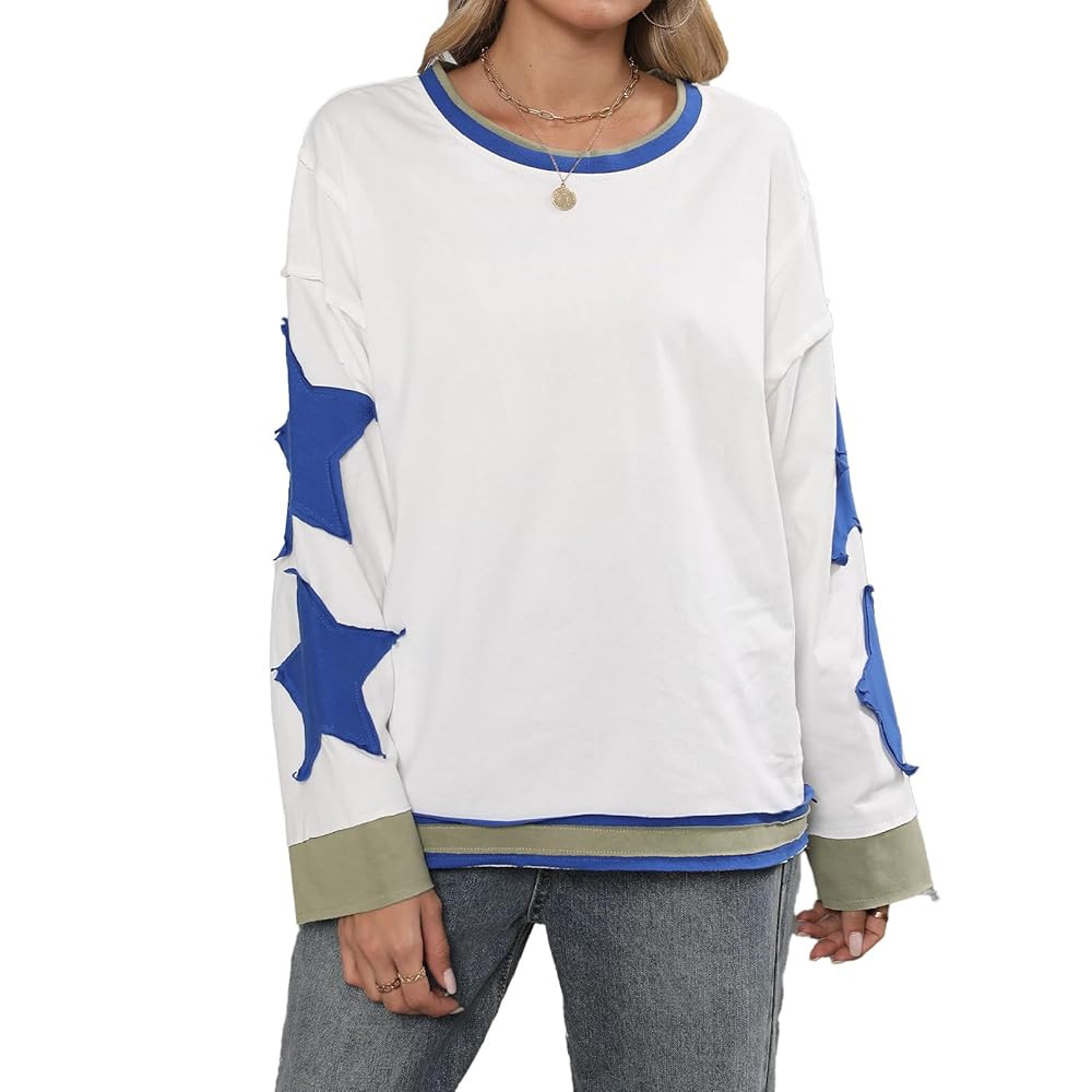 Women Oversized Sweatshirt Star Graphic Drop Shoulder Sloutchy Fit Pullover Tops Y2k Long Sleeve ... | Amazon (US)
