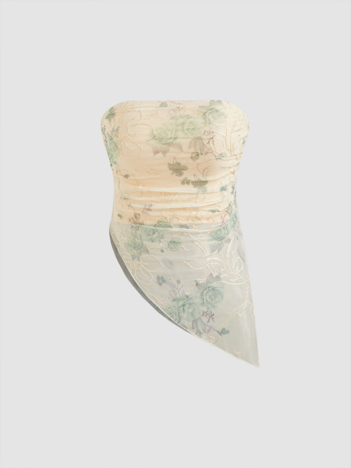 Mesh Floral Asymmetrical Hem Tube Top | Cider