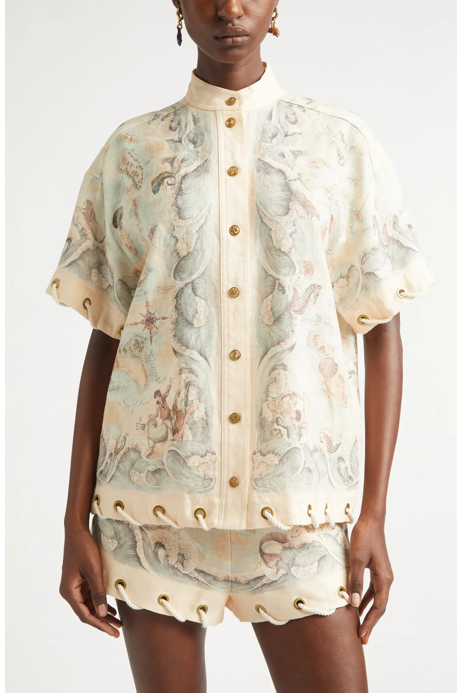Rebellion Rope Trim Linen Button-Up Shirt (Women) | Nordstrom | Nordstrom