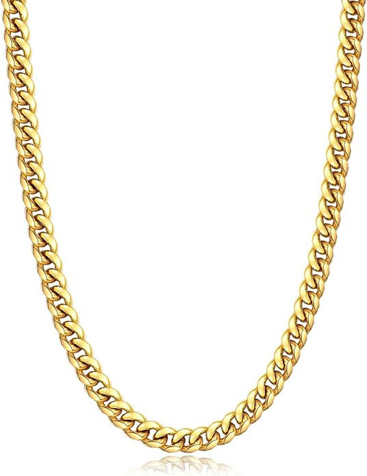 Momlovu Cuban Link Chain Necklace for Men Boys | 316L Stainless Steel Diamond-Cut Cuban Chain, Me... | Amazon (US)