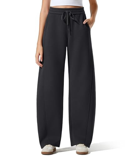 G4Free Barrel Sweatpants Women Cotton Fleece Lined Pants Drawstring High Waist Baggy Pants with Pockets Warm Thermal(Black,XXL,27") | Amazon (US)