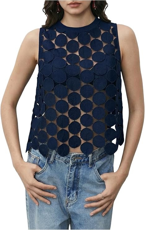 SHENHE Women's Sheer Tank Tops See Through Polka Dots Asymmetrical Top Summer Sleeveless Vest Shi... | Amazon (US)