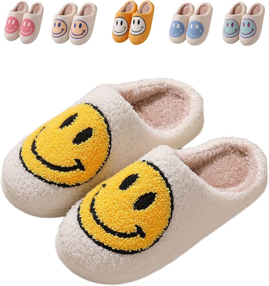 Smiley Face slippers unisex retro memory foam soft plush slippers warm non-slip home shoes | Amazon (US)