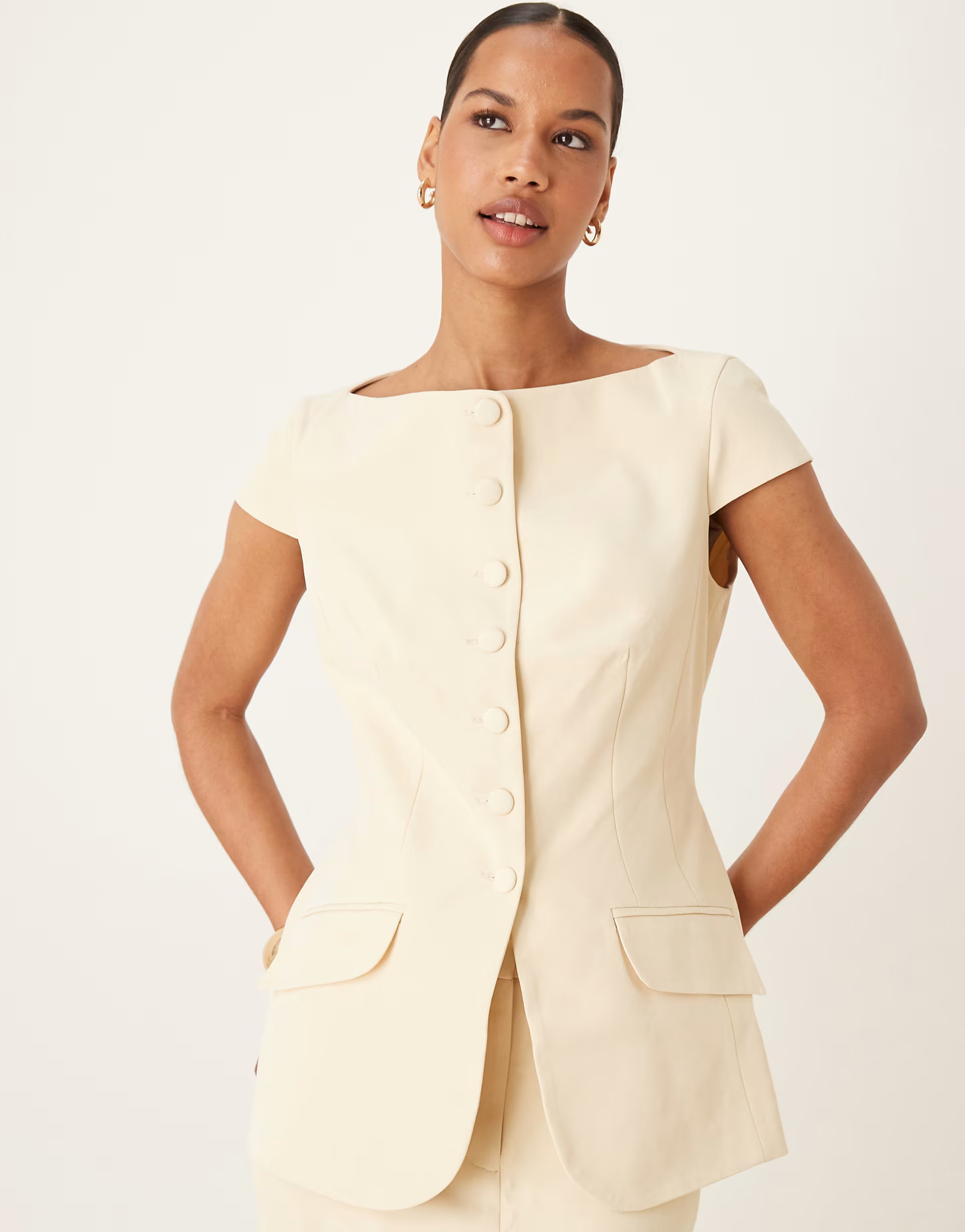 ASOS DESIGN molded hips cap sleeve blazer in buttermilk - part of a set | ASOS (Global)