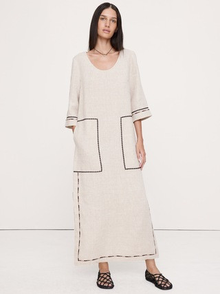 Embroidered Linen Scoop-Neck Maxi Dress | Banana Republic (US)