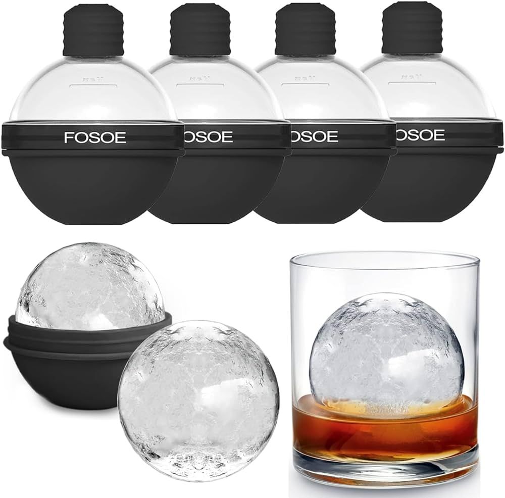 Silicone Ice Ball Molds for Whiskey - Set of 4 Round Makers with Lids for Cocktails, Bourbon, and... | Amazon (US)