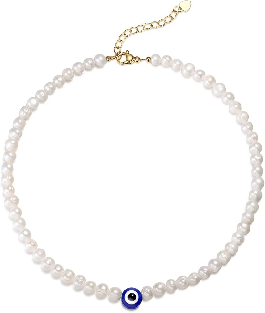 Pearl Necklaces for Women - Pearl Choker Necklace Strands Short Tiny Adjustable Chain Handmade Vi... | Amazon (US)