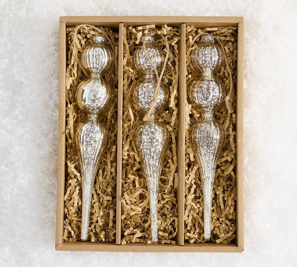 Mercury Glass Icicle Ornaments - Set of 3 | Pottery Barn (US)