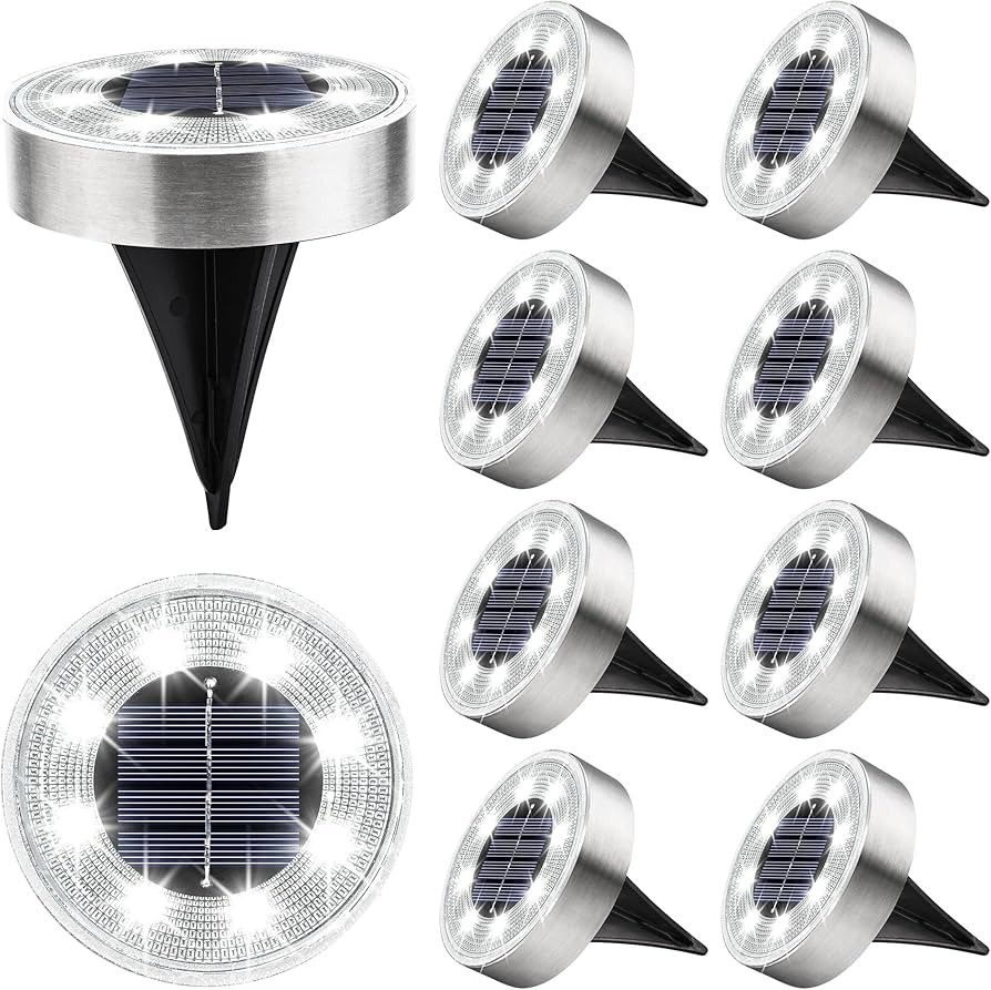 Joomer Solar Ground Lights, 10 Pack 8 LED Solar Lights Outdoor IP68 Waterproof Solar Disc Lights ... | Amazon (US)