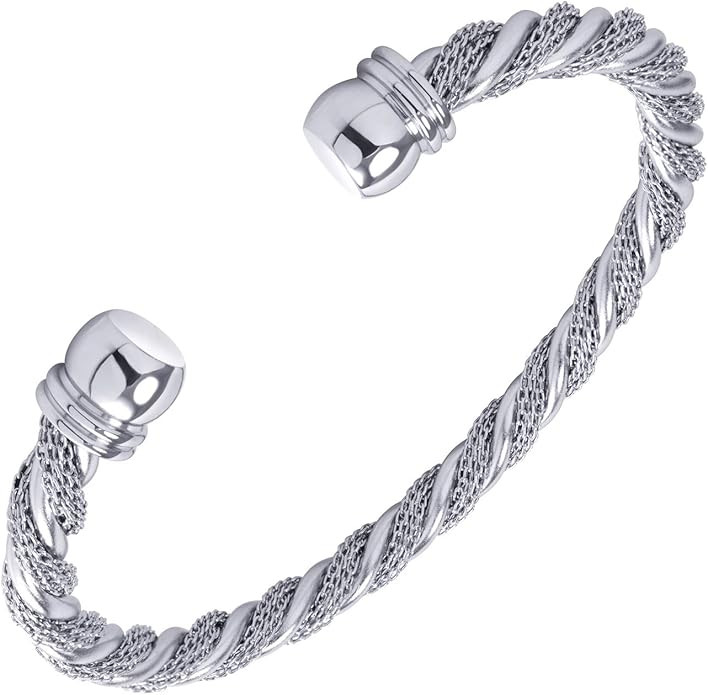 555Jewelry Adjustable Stainless Steel Twisted Wire Cable Open Cuff Bangle Bracelet for Women & La... | Amazon (US)