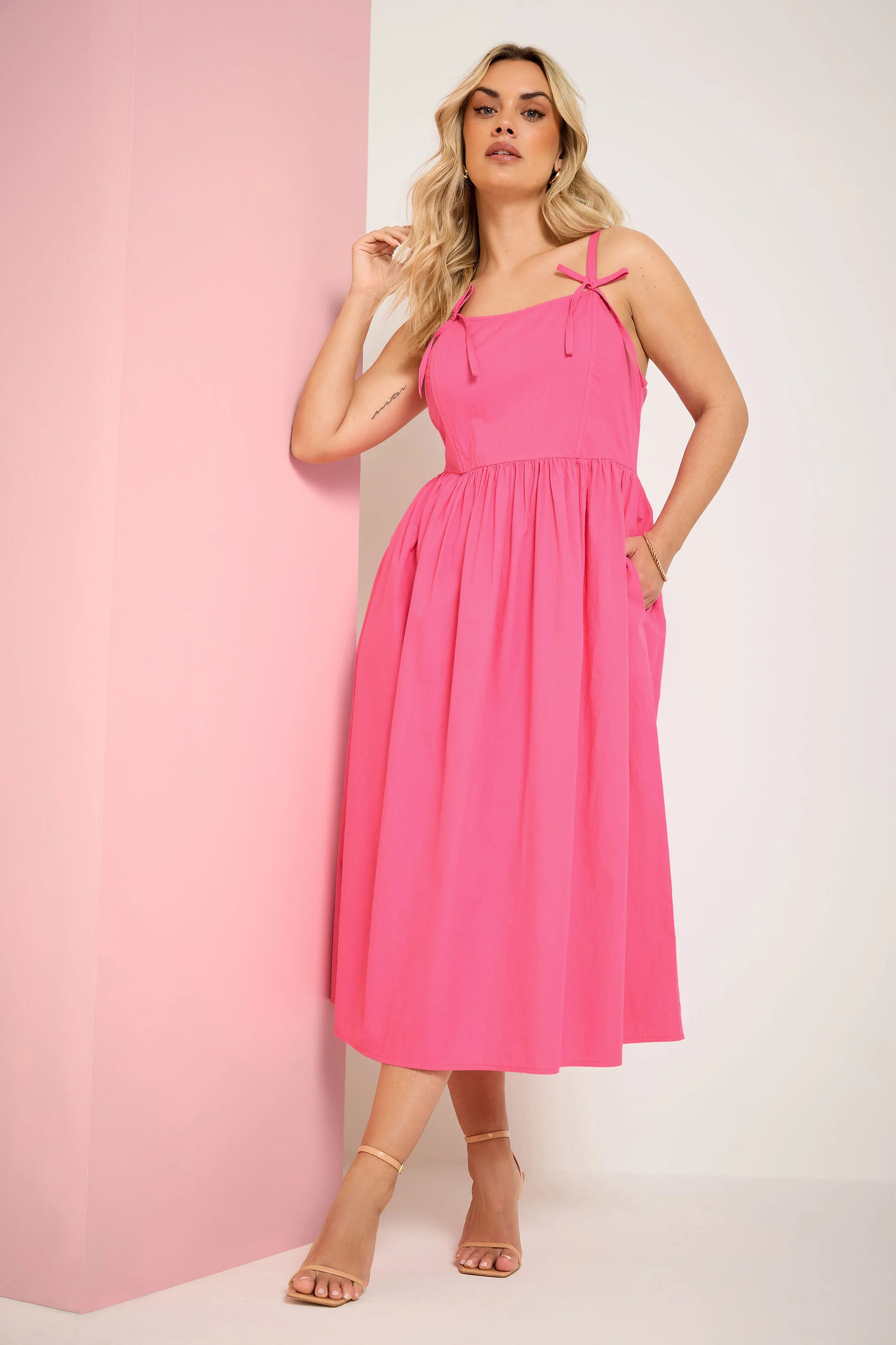 YOURS Plus Size Pink Poplin Midi Dress | Yours Clothing UK