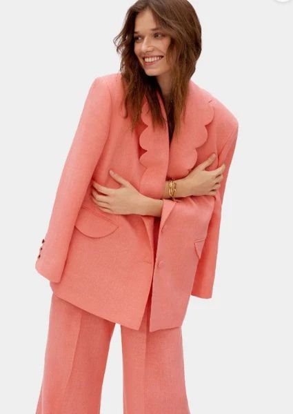 Dynasty Linen Blazer Jacket in Coral | outdazl