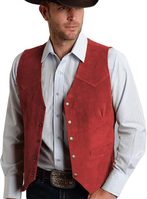 Tuikayoo Men's Suede Leather Suit Vest Vintage Western Cowboy Waistcoat Regular Fit | Amazon (US)