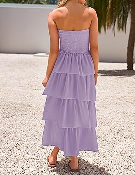 ZESICA Boho Strapless Maxi Dress, Off Shoulder Tiered Sundress | Amazon (US)