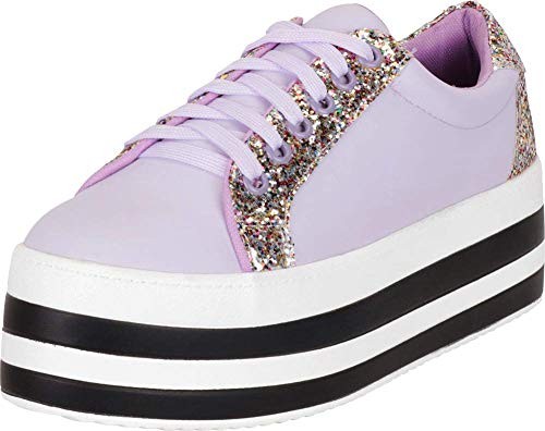 Cambridge Select Women's 90s Low Top Lace-Up Glitter Striped Platform Flatform Fashion Sneaker | Amazon (US)
