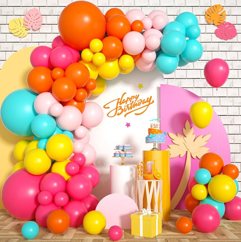 Pink Yellow Orange Balloon Arch, 131 PCS Pink and Orange Balloon Arch with Pink Yellow Orange Blu... | Amazon (US)