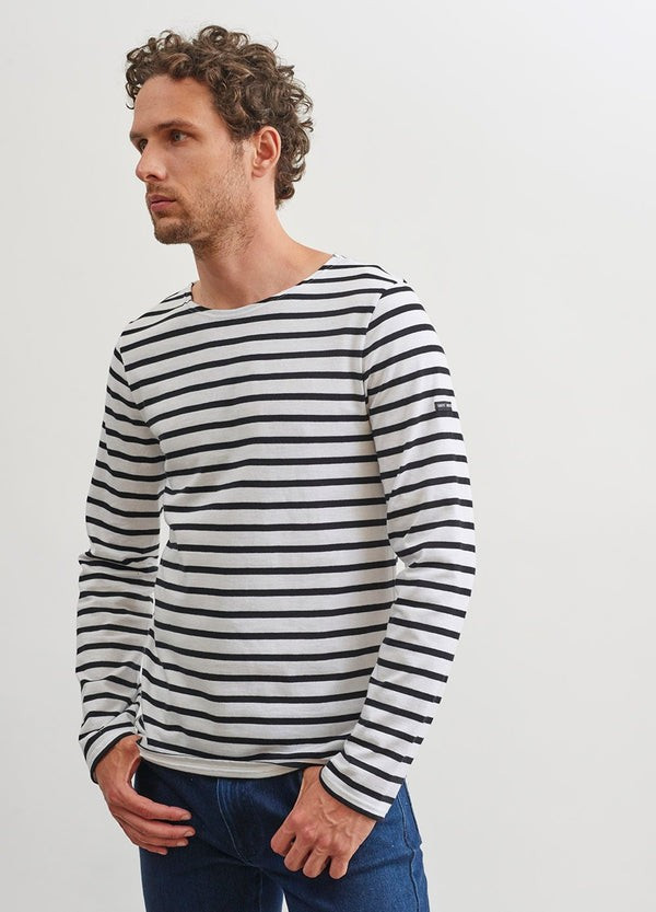 MINQUIERS MODERN - Authentic Breton Stripe Shirt | Soft Cotton | Men Fit (WHITE / BLACK) | Saint James USA
