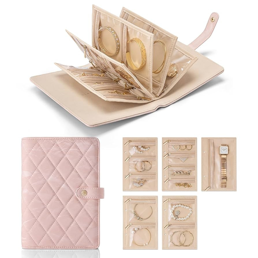 Vlando Travel Jewelry Organizer Case,Jewelry Storage Book Ring Binder with Clear Zipper Velvet Po... | Amazon (US)