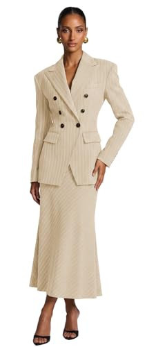 Champagne Womens Skirt Suits Business Dressy Pinstripe 2 Piece Skirt Suit Set Double Breasted Wedding Prom Party Dress Suits Size 6 | Amazon (US)