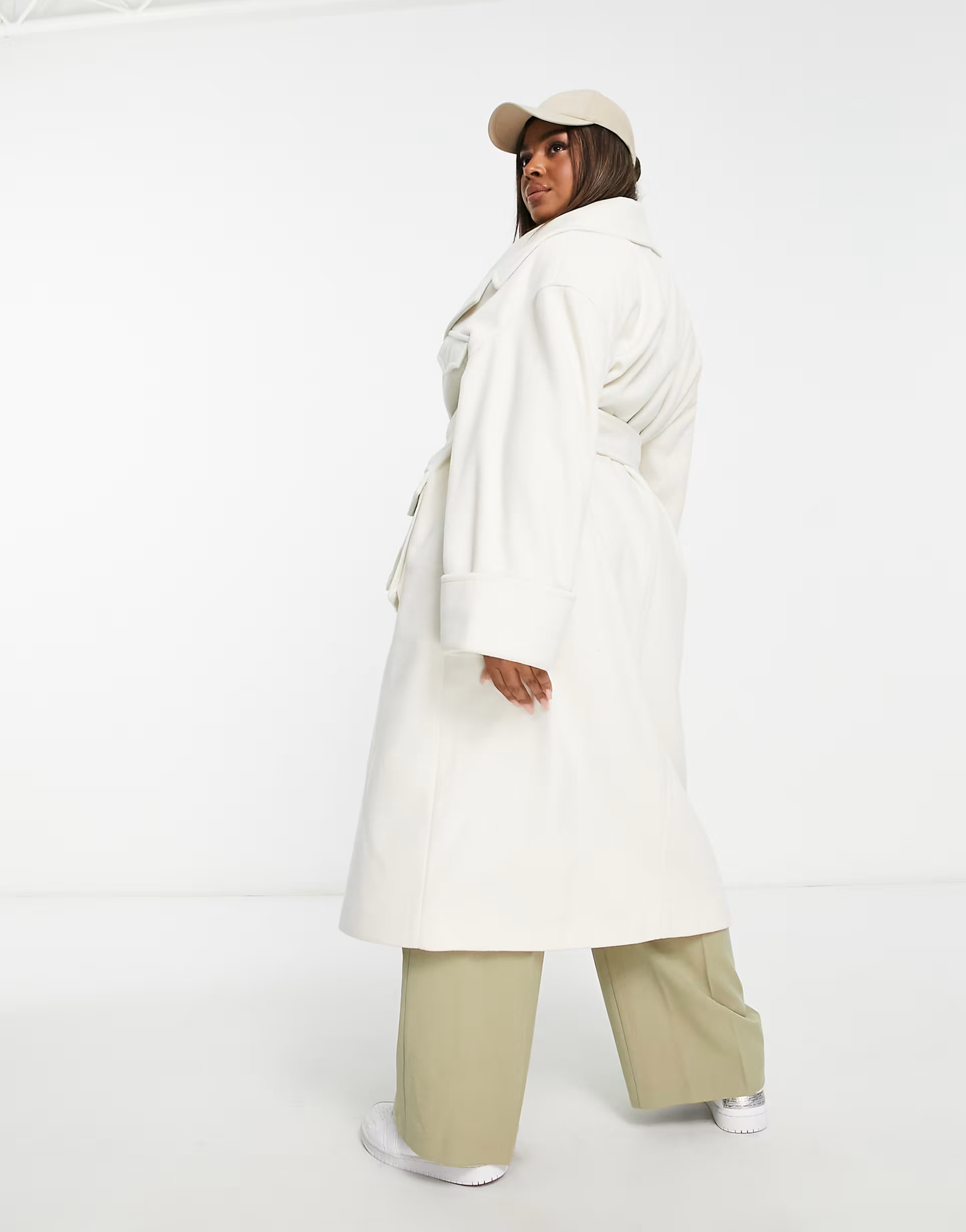 ASOS DESIGN Curve cargo pocket coat in ecru | ASOS (Global)