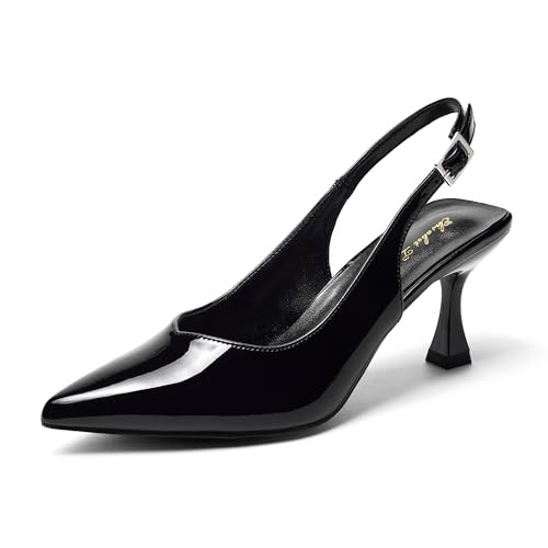 Elisabet Tang Women's Kitten Heel Slingback Low Pumps 3 Inches Stiletto Pointed Closed Toe Elegan... | Amazon (US)