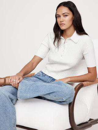 Ribbed Cropped Sweater Polo | Banana Republic (US)