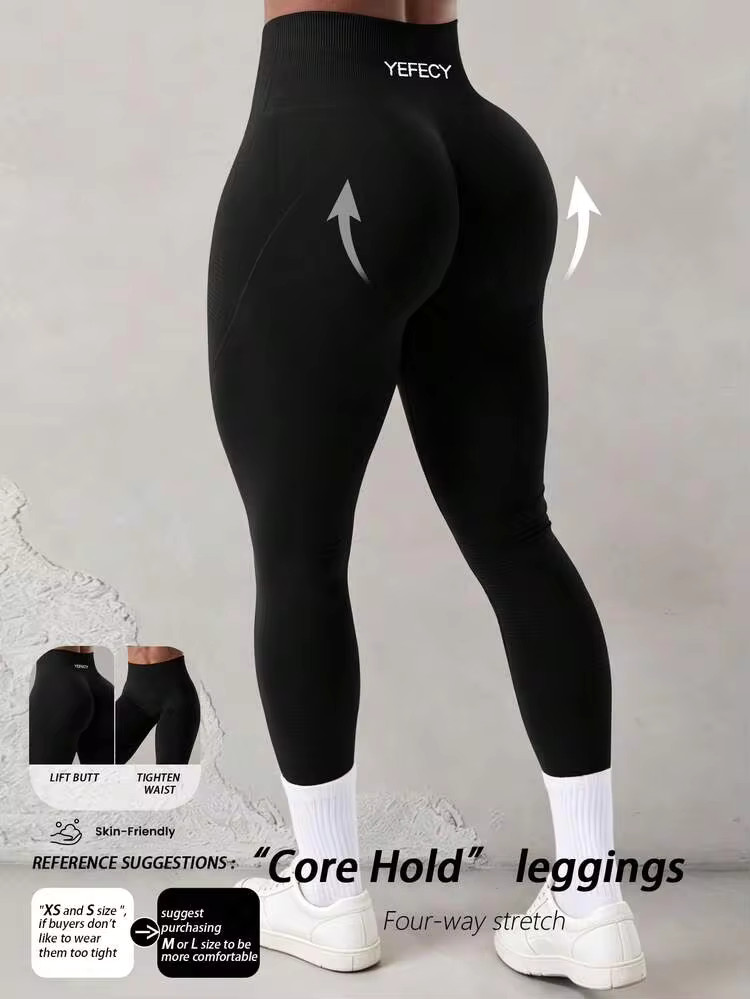 Yefecy Women's Seamless Mid-Waist Tight Leggings, High Elasticity Tummy Control Butt Lifting Fitn... | SHEIN