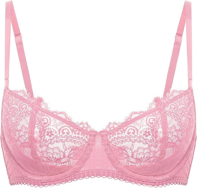 DOBREVA Women's Sexy Lace Push Up Plus Size Bra Sheer Balconette Underwire Unlined | Amazon (US)