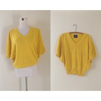 80S Yellow Knit Sweater Jumper - Women's S/M Small Medium Bright Colorful Slouchy Fit Ladies Vintage Fashion 1980S Dolman Sleeve Pullover | Etsy (US)