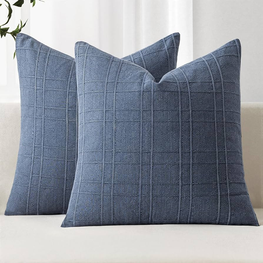 MIULEE Decorative Linen Check Throw Pillow Covers Neutral Farmhouse Vintage Pillow Covers 20x20 S... | Amazon (US)