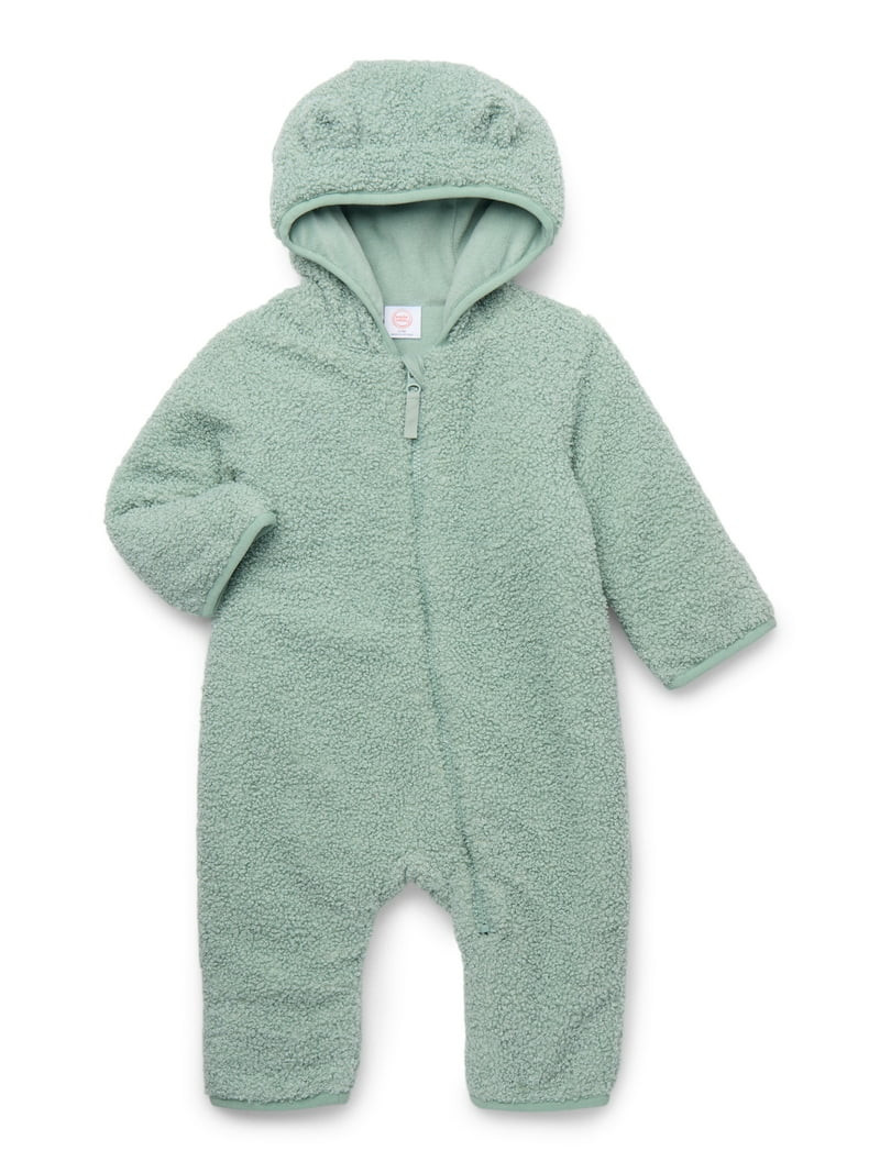 Wonder Nation Baby Teddy Fleece Pram with Hood, Sizes 0M-9M - Walmart.com | Walmart (US)