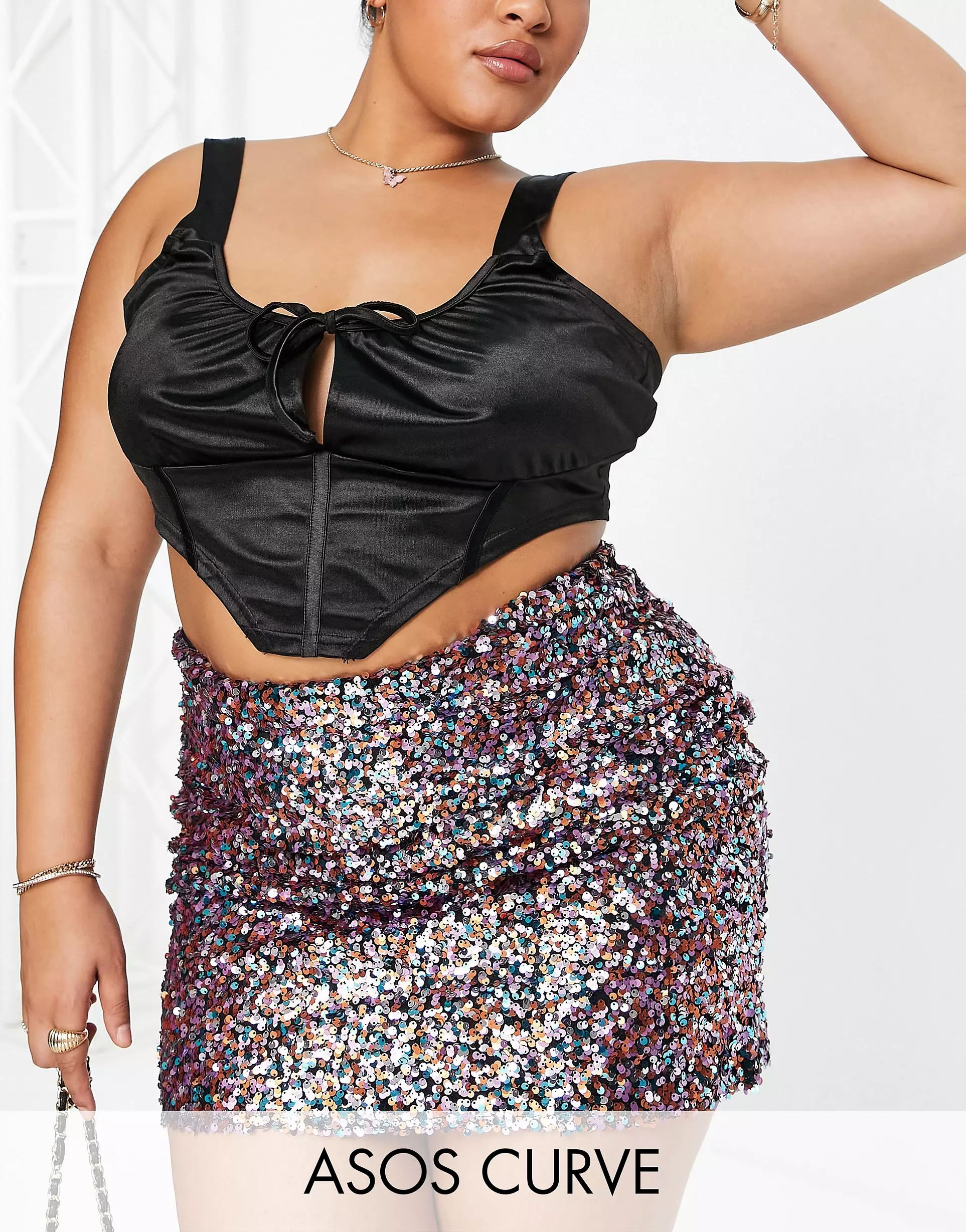 ASOS DESIGN Curve sequin mini skirt in pink multi sequin | ASOS (Global)