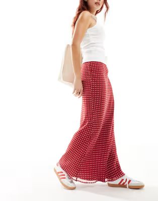 ASOS DESIGN chiffon bias maxi skirt in red spot print | ASOS | ASOS (Global)