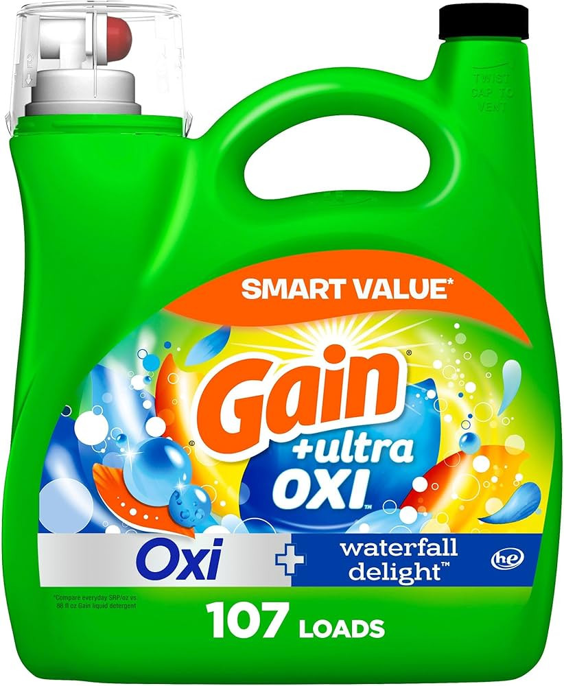 Gain Ultra Oxi Liquid Laundry Detergent, 107 loads, 154 fl oz, Waterfall Delight Scent, 2-in-1, H... | Amazon (US)