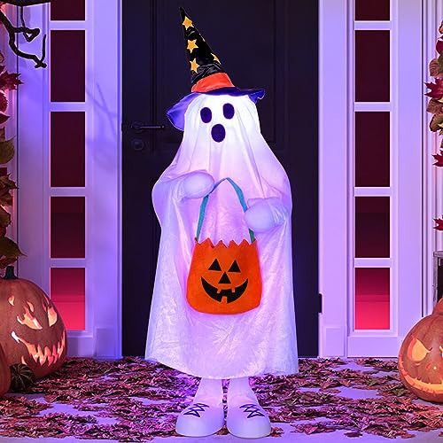 Halloween Decorations Light-Up Color-Changing Spooky Ghost Porch Decorations Trick or Treater with Candy Pocket, Halloween Decor for Yard Lawn Home Indoor Outdoor 1PACK 38" H | Amazon (US)