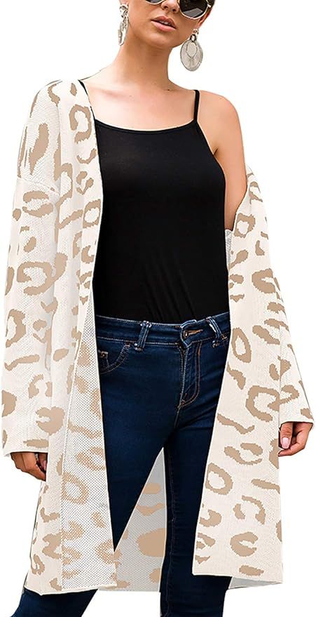 BTFBM Women Sweater Cardigans - Fashion Irregular Leopard Print Open Front Long Sleeve Warm Knit ... | Amazon (US)