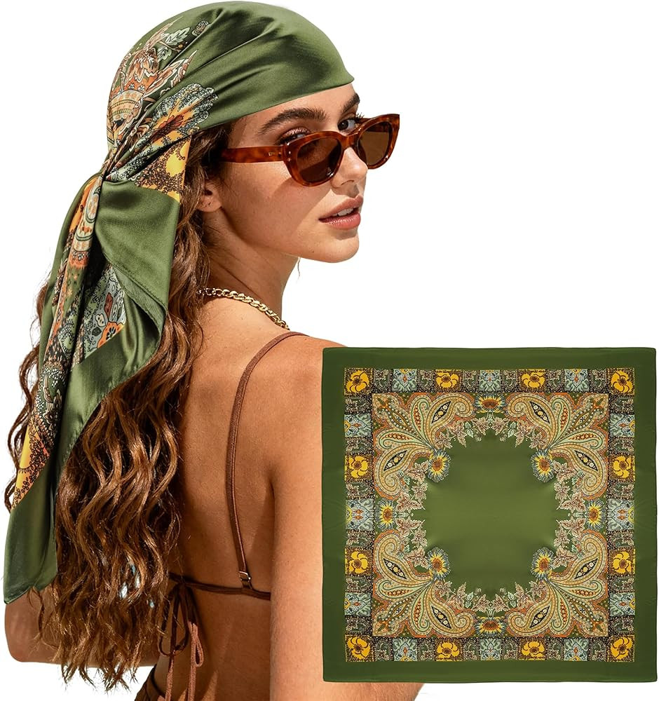 Large Square Head Scarf Bandana - 35" Satin Hair Scarf for Women Like Silk Scarf Fashion Hair Wra... | Amazon (US)