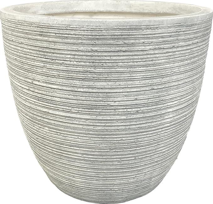 Coastal Two Toned Ribbed Round Fiberglass Indoor/Outdoor Planter Pot - Large for Live Plants, Art... | Amazon (US)