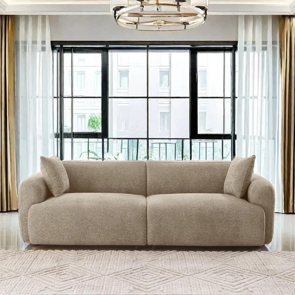 UNUQLIVCO Classic Home Living 3-Seater Sofa with Round Armrest, Reclining, and Two Throw Pillows | Walmart (US)