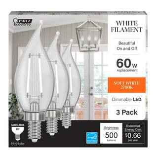 60-Watt Equivalent BA10 E12 Candelabra Dim White Filament Clear Glass Chandelier LED Light Bulb S... | The Home Depot