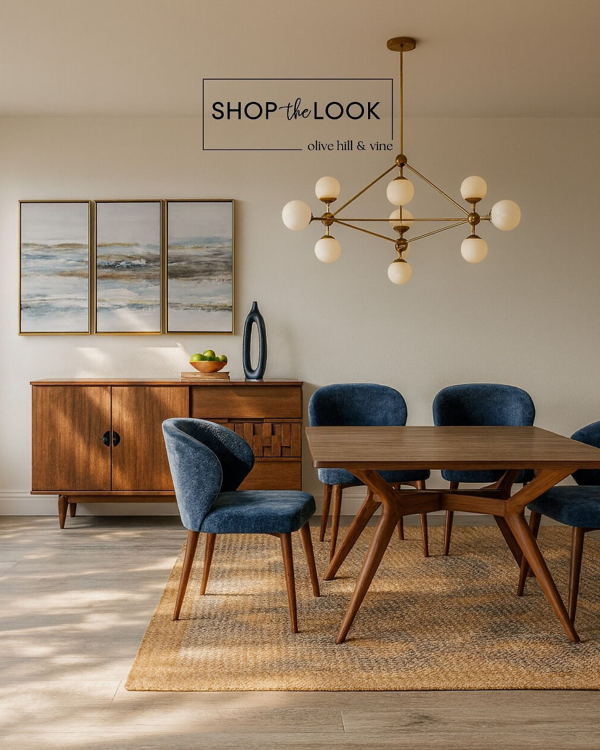 Statement lighting meets mid-century style in this curated dining space. A sculptural chandelier, navy velvet chairs, and geometric details bring warmth, function, and upscale flair—perfect for entertaining or everyday dining in style. 

 

#LTKHome #LTKStyleTip #LTKFamily