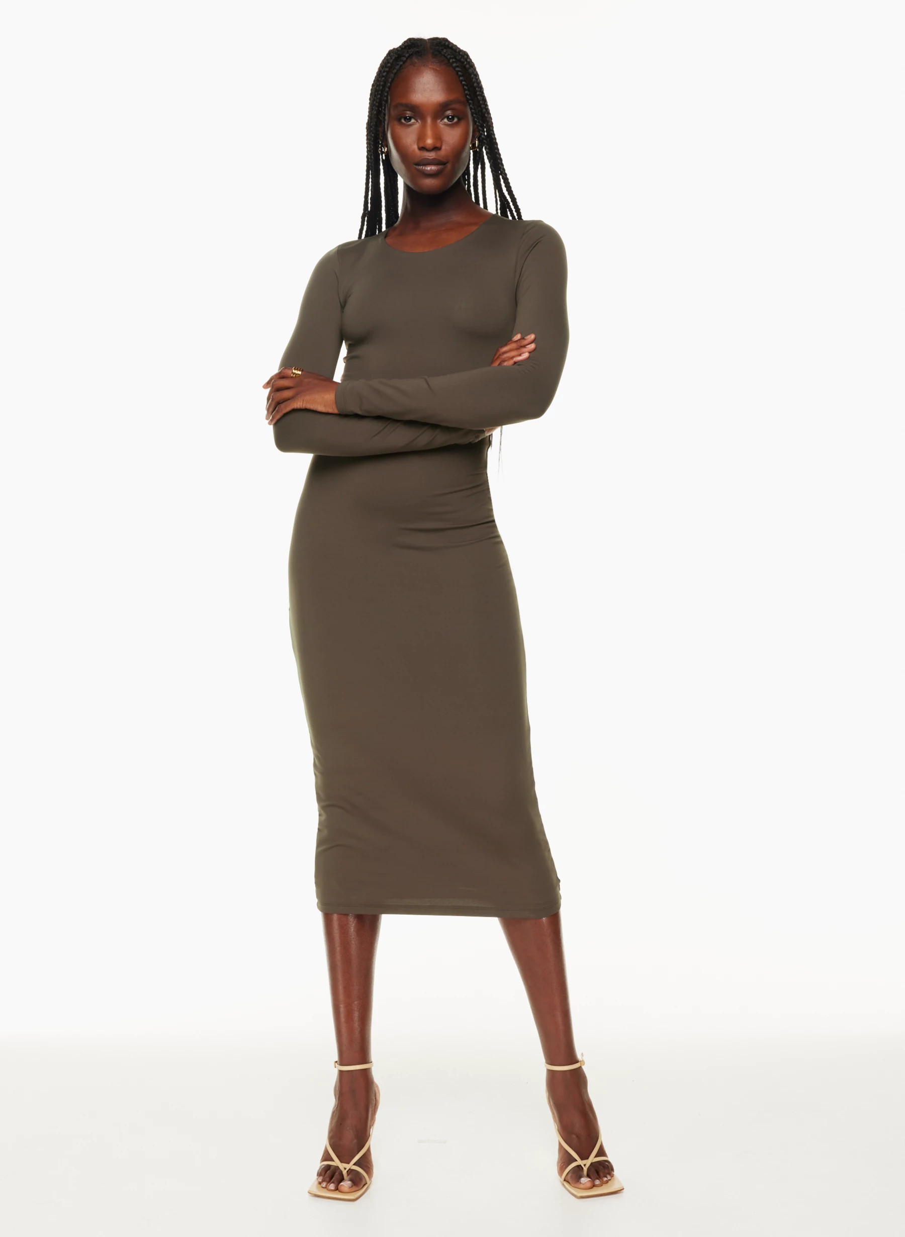 CONTOUR CREW LONGSLEEVE MIDI DRESS | Aritzia