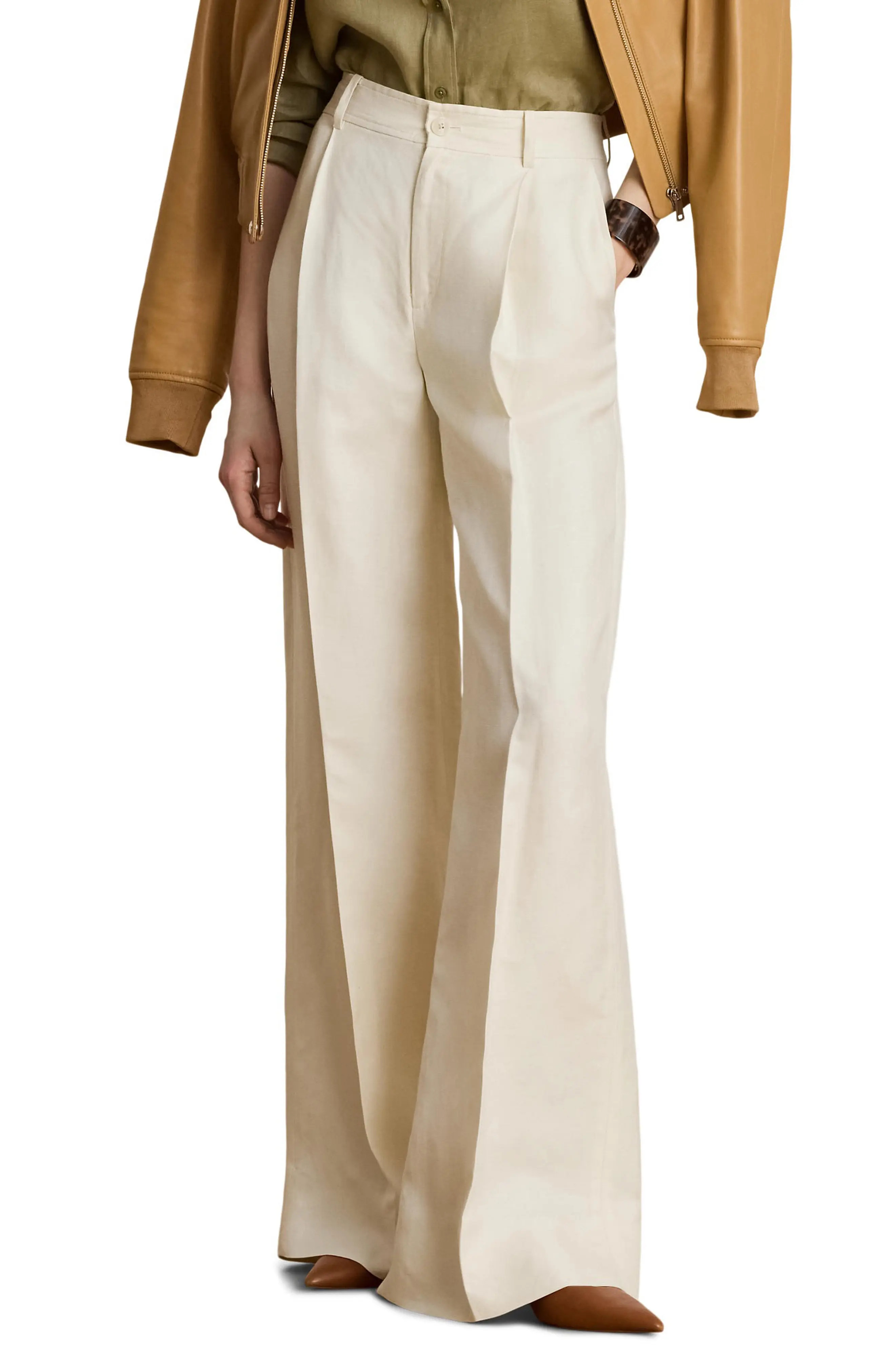 High Waist Wide Leg Linen Blend Pants | Nordstrom