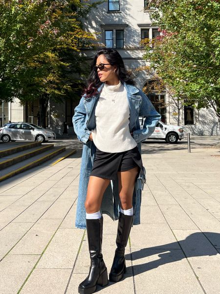 FALL FASHION STYLE / denim trench coat, mock neck knitted top, black mini skirt, black knee high boots

casual chic, fall streetstyle, fall outfit inspo, style guide, everyday fashion, outfit of the day

#LTKeurope #LTKstyletip